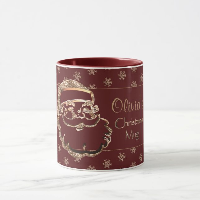 Anpassat namn Cute Santa Red Maroon Guld jul Mugg (Center)