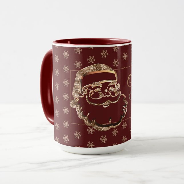 Anpassat namn Cute Santa Red Maroon Guld jul Mugg (Framsida vänster)