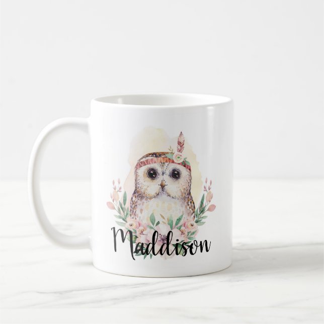 Anpassat namn Cute Uggla Mamma Nurse Teacher Gift Kaffemugg (Vänster)