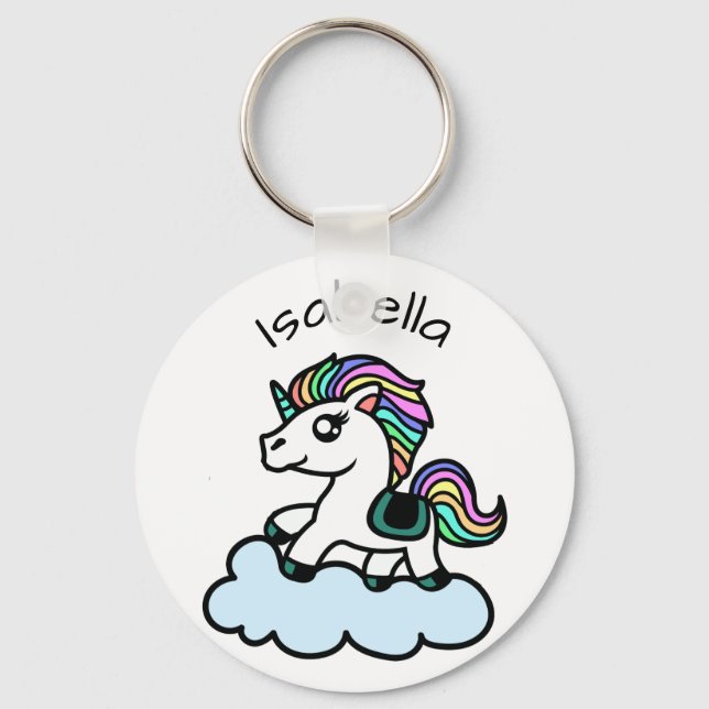 Anpassat namn Cute Whimsical Unicorn Keychain Nyckelring (Framsida)