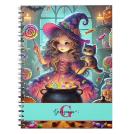 Anpassat namn Cute Whimsical Witch Halloween Trets Anteckningsbok