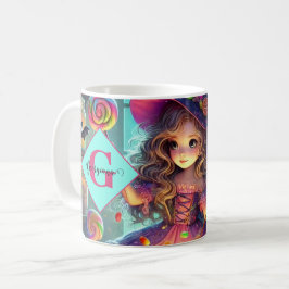 Anpassat namn Cute Whimsical Witch Halloween Trets Kaffemugg
