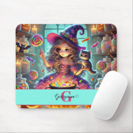 Anpassat namn Cute Whimsical Witch Halloween Trets Musmatta
