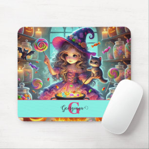 Anpassat namn Cute Whimsical Witch Halloween Trets Musmatta
