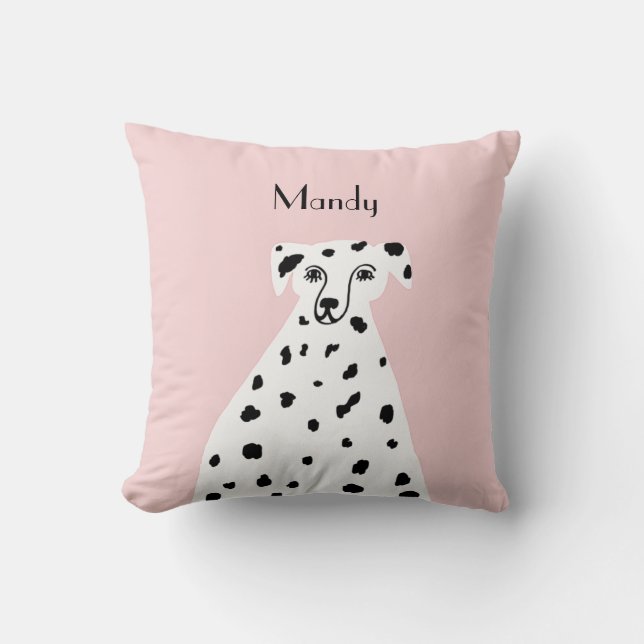 Anpassat namn Dalmatian Hund Abstrakt Art Rosa Kudde (Framsida)