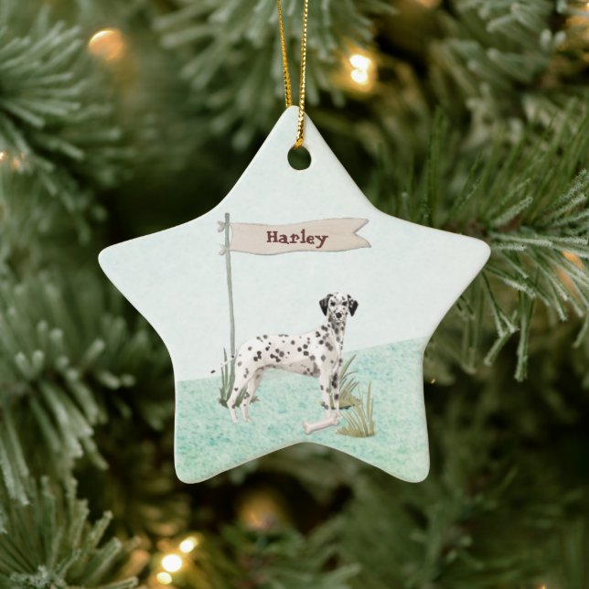 Anpassat namn Dalmatian Pet Hund Julgransprydnad Keramik (Träd)