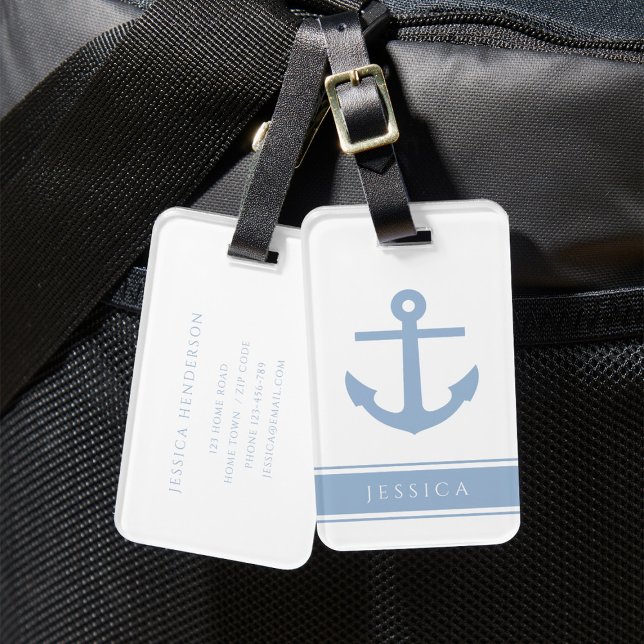 Anpassat Namn Dammtorblue Marin  Bagagebricka (Modern Blue Nautical Anchor Custom Name Luggage Tag)