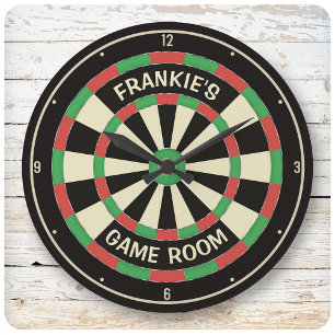 Anpassat NAMN Dart Board Game Room Man Cave Darts Stor Klocka
