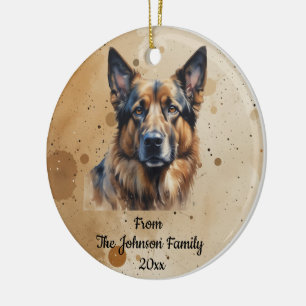 Anpassat Namn, Daterad Jul Tysk Schäferhund Julgransprydnad Keramik