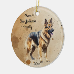 Anpassat Namn, Daterad Jul Tysk Schäferhund Julgransprydnad Keramik