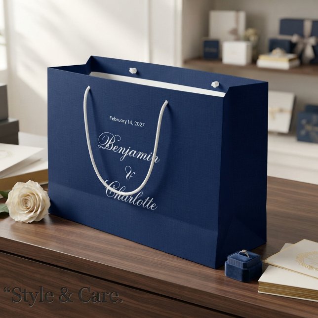 Anpassat Namn Datum Navy Bröllopstema (Custom Name Date Navy Wedding Theme Large Gift Bag)
