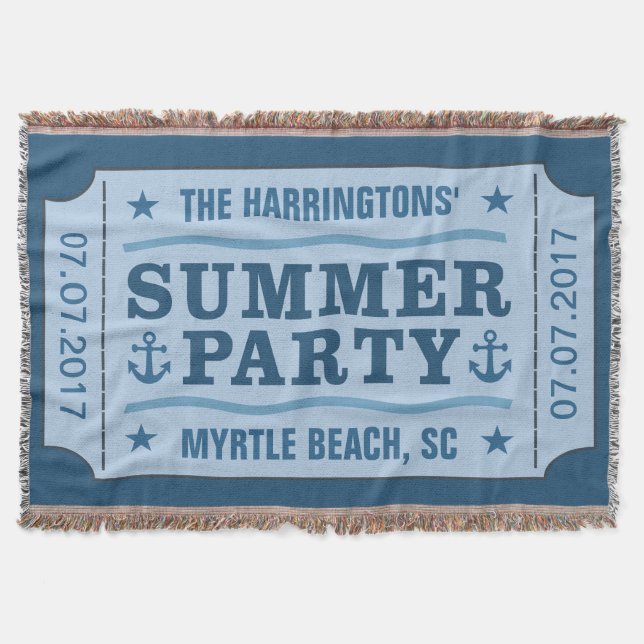 Anpassat namn, datum och plats för "Party Biljett" Mysfilt (Framsidan)