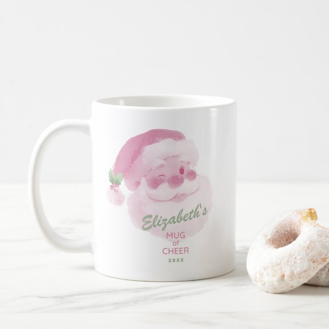 Anpassat Namn Datum Rosa & Grön Högtidsglädje Kaffemugg (Med munk)