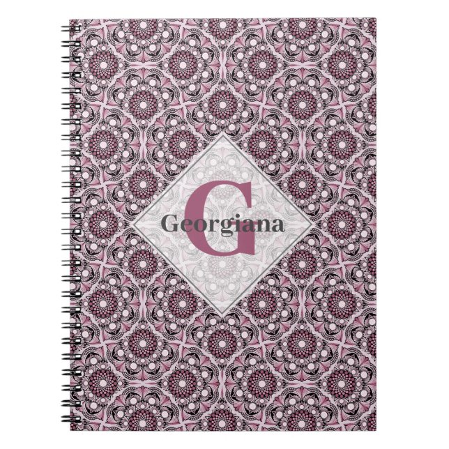 Anpassat namn Deco Dusky Ro Cherry Blommar Mandala Anteckningsbok (Framsidan)