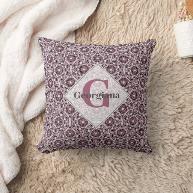 Anpassat namn Deco Dusky Ro Cherry Blommar Mandala Kudde (Filt)