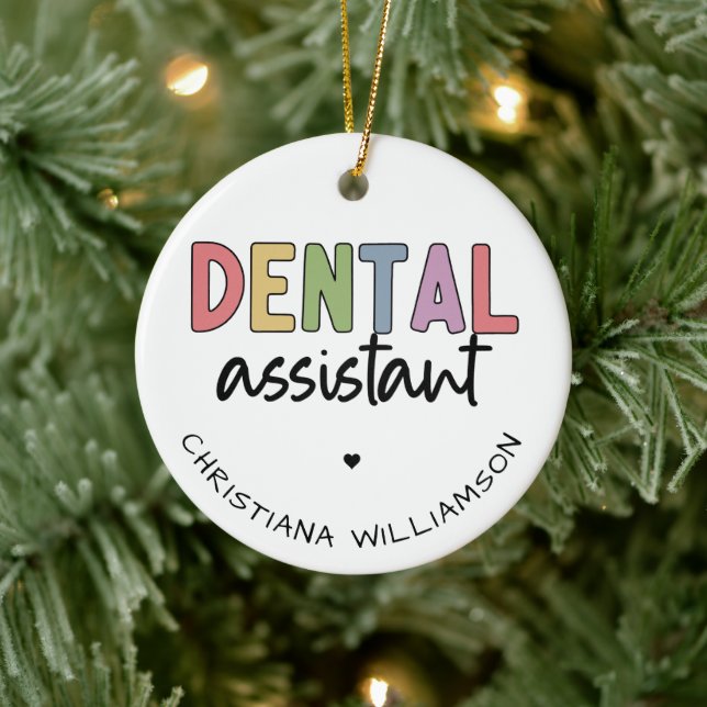 Anpassat namn Dental Assistant Gift Julgransprydnad Keramik (Träd)
