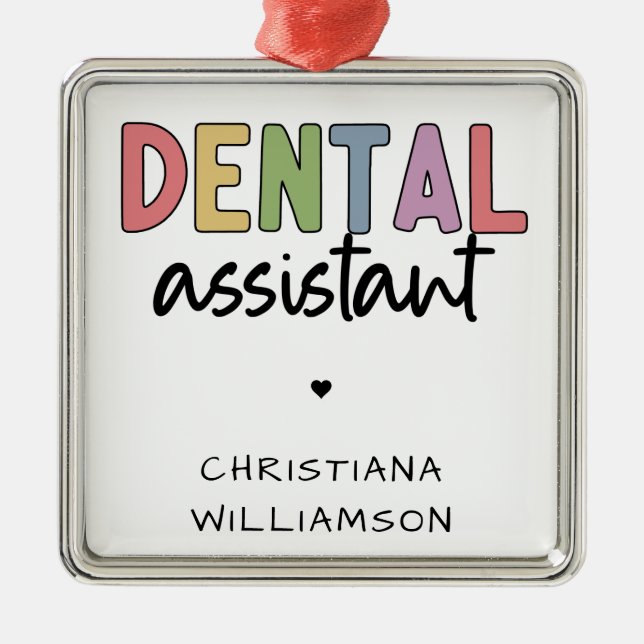 Anpassat namn Dental Assistant Gift Julgransprydnad Metall (Framsidan)