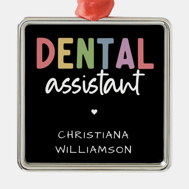Anpassat namn Dental Assistant Gift Julgransprydnad Metall (Framsidan)