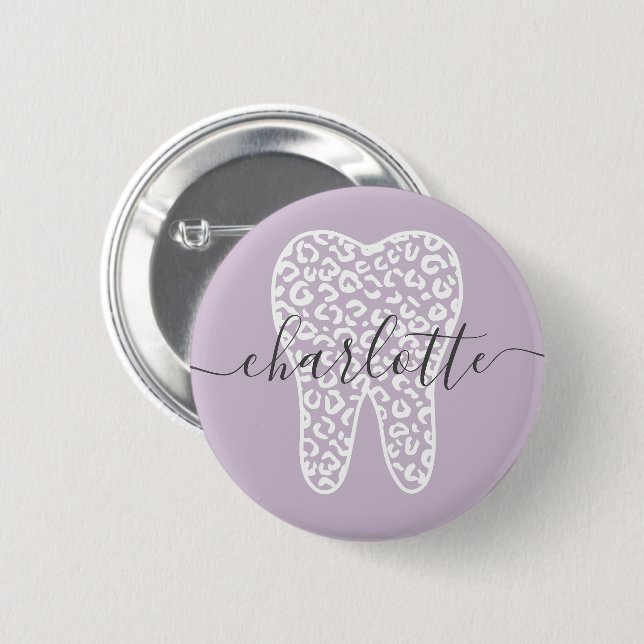 Anpassat namn Dental Leopard Print Tooth Gift Knapp (Framsida & baksida)