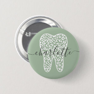 Anpassat namn Dental Leopard Print Tooth Gift Knapp
