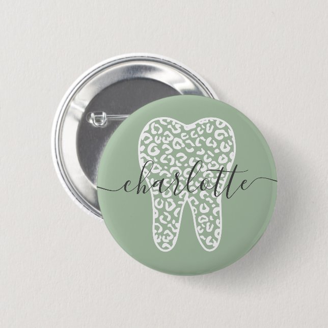 Anpassat namn Dental Leopard Print Tooth Gift Knapp (Framsida & baksida)