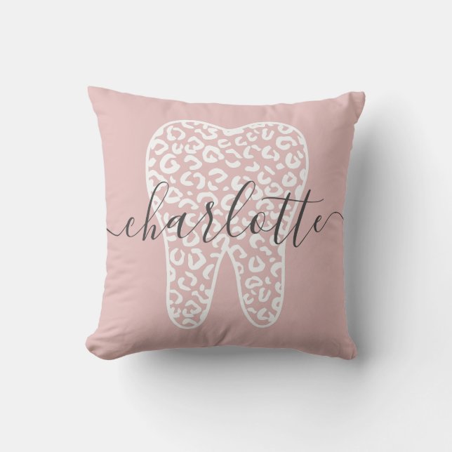 Anpassat namn Dental Leopard Print Tooth Gift Kudde (Framsida)