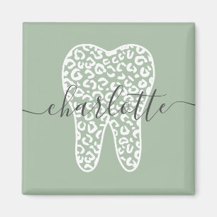 Anpassat namn Dental Leopard Print Tooth Gift Magnet