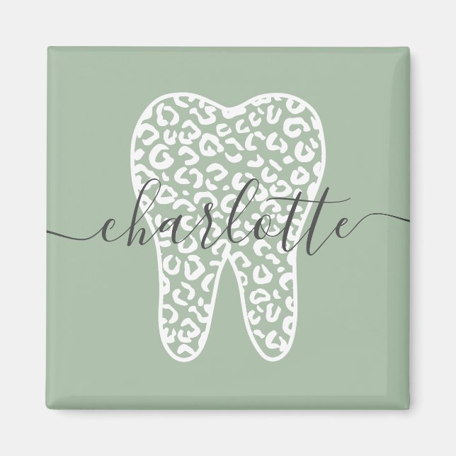 Anpassat namn Dental Leopard Print Tooth Gift Magnet (Framsidan)