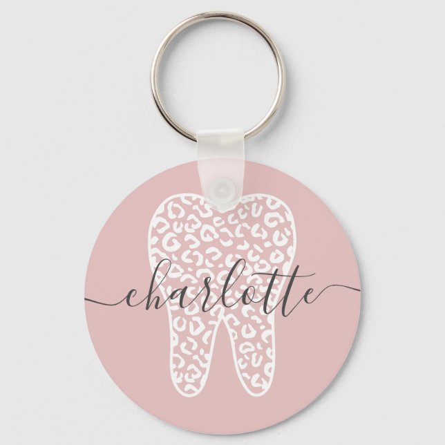 Anpassat namn Dental Leopard Print Tooth Gift Nyckelring (Framsida)