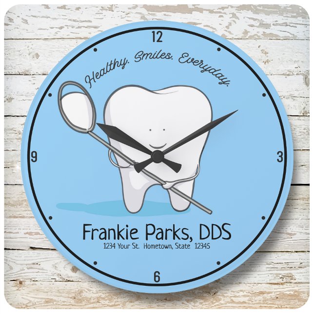 Anpassat NAMN Dentist Office Tooth Healthy Smile Stor Klocka (Skapare uppladdad)