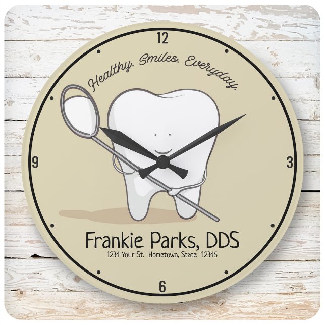 Anpassat NAMN Dentist Office Tooth Healthy Smile Stor Klocka (Skapare uppladdad)