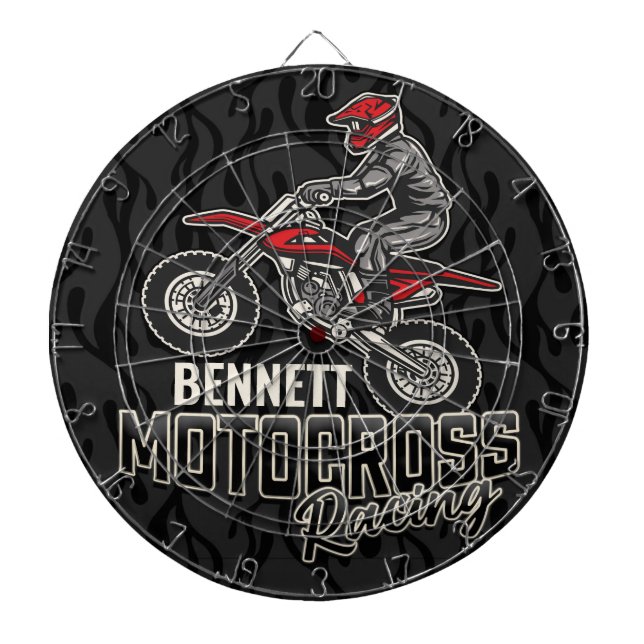 Anpassat namn Dirt Bike Rider Motocross-Tävla Darttavla (Framsidan)