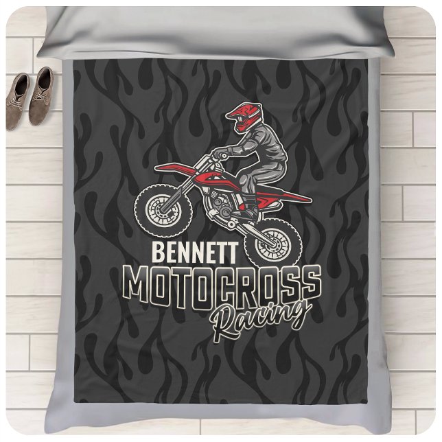 Anpassat namn Dirt Bike Rider Motocross-Tävla Fleecefilt (Skapare uppladdad)