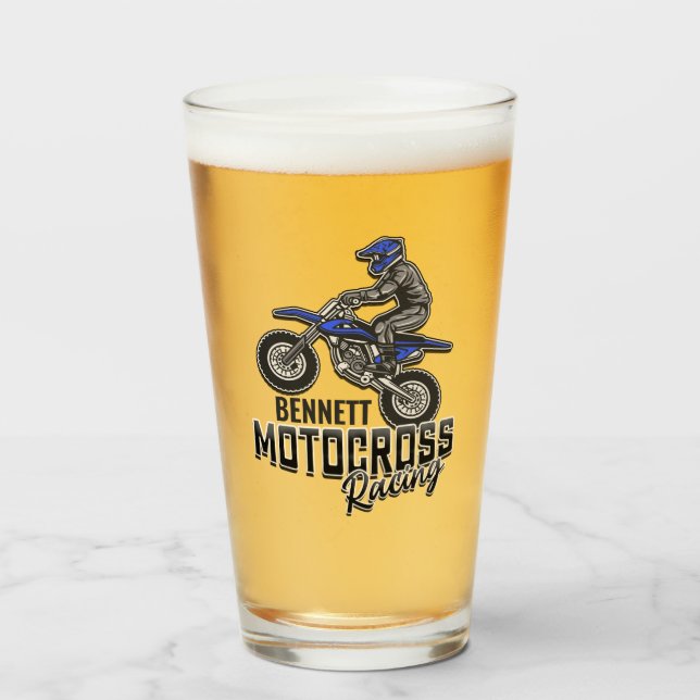 Anpassat namn Dirt Bike Rider Motocross-Tävla Glas (Framsida fylld)