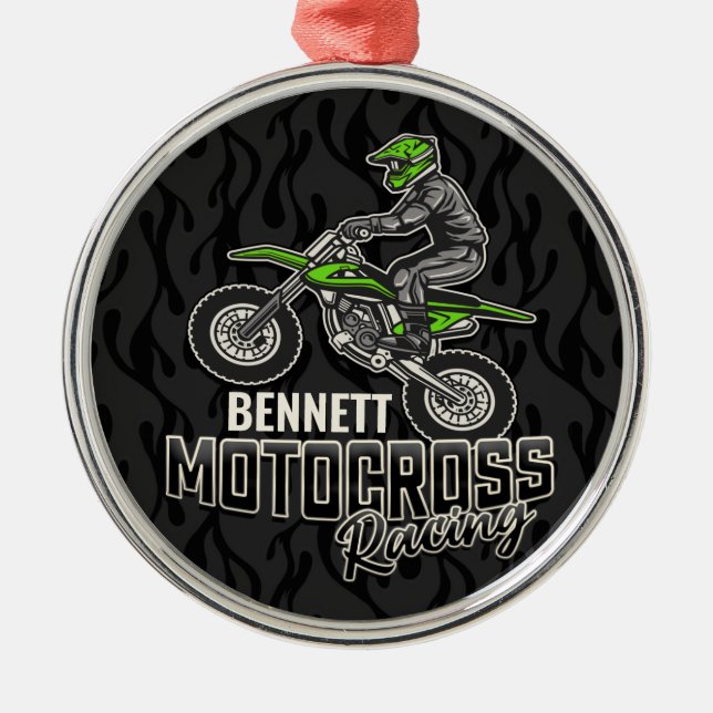 Anpassat namn Dirt Bike Rider Motocross-Tävla Julgransprydnad Metall (Framsidan)