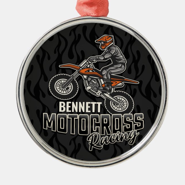Anpassat namn Dirt Bike Rider Motocross-Tävla Julgransprydnad Metall (Framsidan)