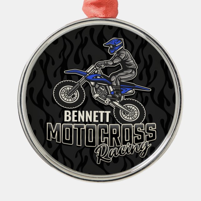 Anpassat namn Dirt Bike Rider Motocross-Tävla Julgransprydnad Metall (Framsidan)