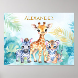 Anpassat Namn Djungel Baby Zebra Giraff och Tiger Poster