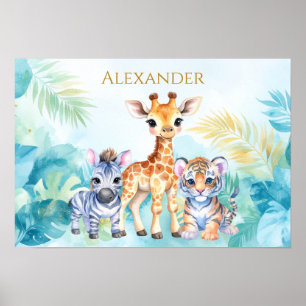 Anpassat Namn Djungel Baby Zebra Giraff och Tiger Poster