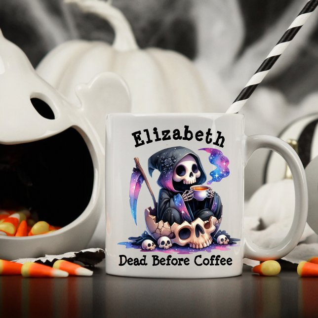 Anpassat namn dött före kaffe Funny Halloween Kaffemugg (Skapare uppladdad)