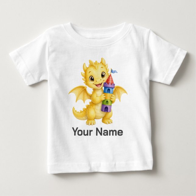 Anpassat Namn Drak Slott Torn Bebis T Shirt (Framsida)