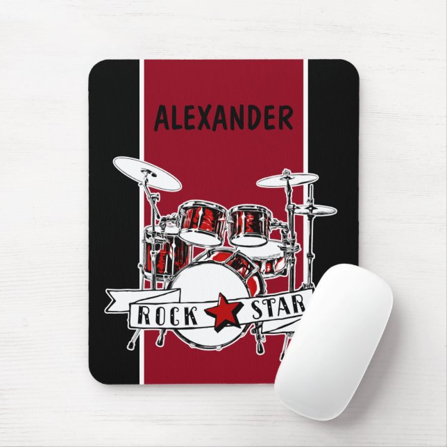 Anpassat namn Drummer Kid Rockstjärna Drum Musicia Musmatta (Med mus)