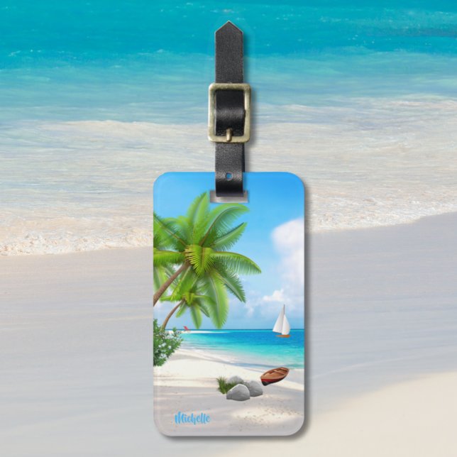 Anpassat namn/Dubbla-sidigt Tropical Sandy Beach Bagagebricka (Skapare uppladdad)