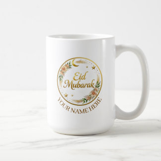 Anpassat namn Eid Mubarak Blommig Guld Måne Kaffemugg