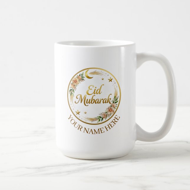 Anpassat namn Eid Mubarak Blommig Guld Måne Kaffemugg (Höger)