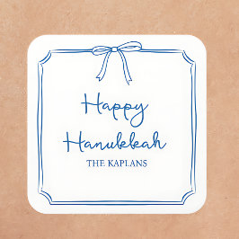 Anpassat namn Elegant Blue Bow Hanukkah GIft Fyrkantigt Klistermärke