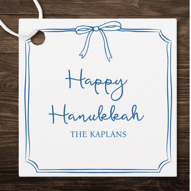 Anpassat namn Elegant Blue Bow Hanukkah GIft Gåvor Etiketter (Skapare uppladdad)