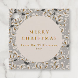 Anpassat namn Elegant Guld Grått Blommigt jul,  Gåvor Etiketter