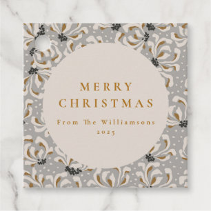 Anpassat namn Elegant Guld Grått Blommigt jul,  Gåvor Etiketter