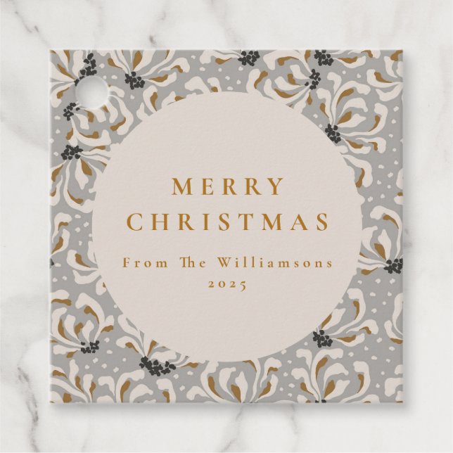 Anpassat namn Elegant Guld Grått Blommigt jul,  Gåvor Etiketter (Framsida)